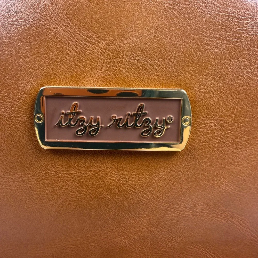 Itzy Ritzy Boss Backpack Diaper Bag Cognac Brown Vegan Leather Gold Hardware